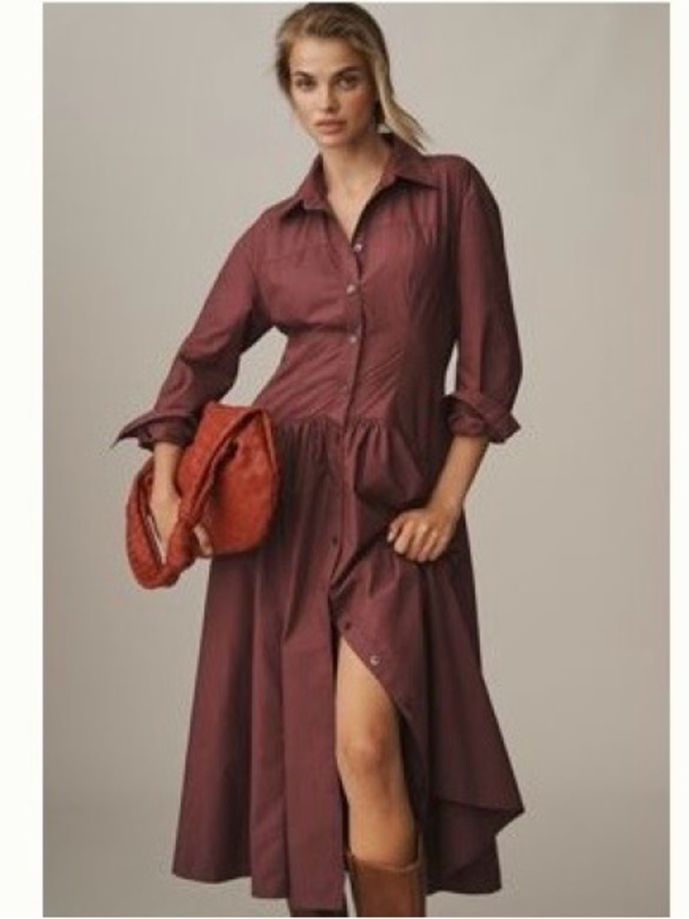 Anthropologie Cherrywood Drop Waist Midi Shirt Dress